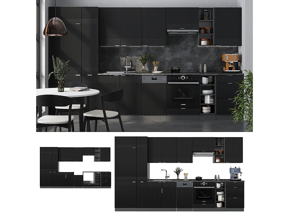 Cuisine noir rayé/anthracite 355x60x81.6 fame-line