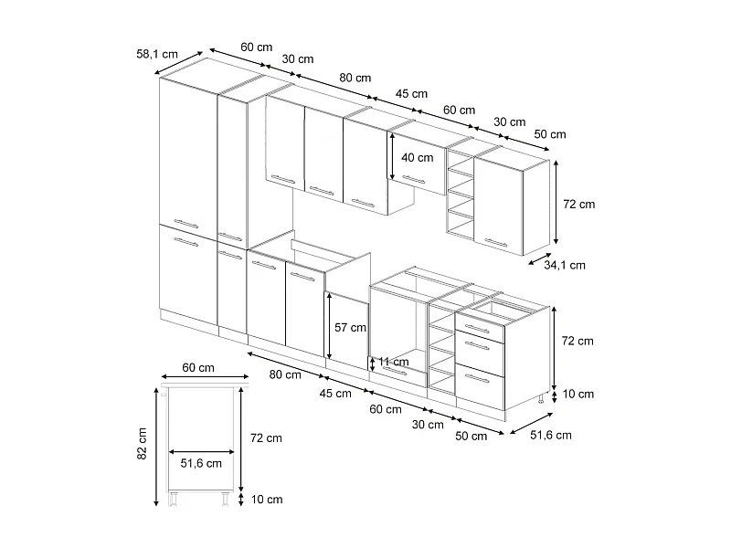 Cucina componibile nero a righe/antracite 355x60x81.6 fame-line