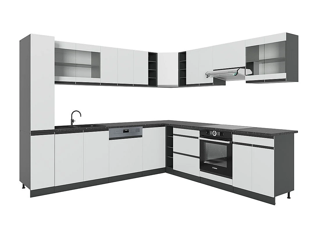 Hjørnekøkken hvid 257x46x81.6 r-line