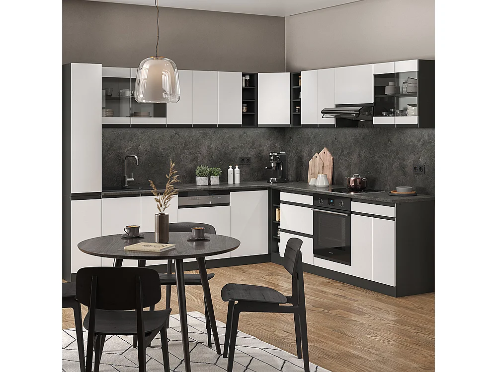 Hjørnekøkken hvid 257x46x81.6 r-line