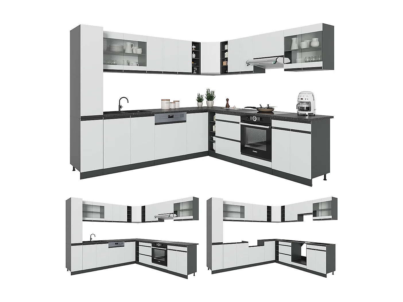 Hjørnekøkken hvid 257x46x81.6 r-line