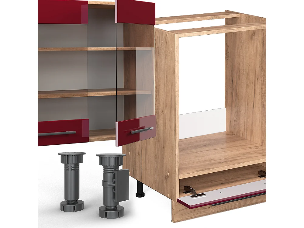 Cocina esquinera burdeos brillo intenso/roble dorado 347x46x81.6 fame-line