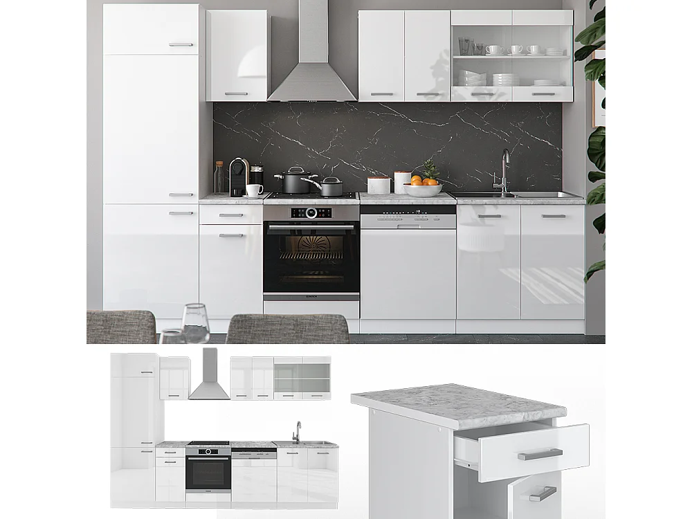 Aneks kuchenny biały wysoki połysk/biały 300x60x81.6 r-line