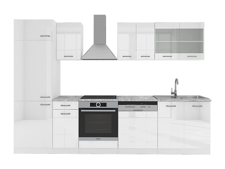 Køkkenrække hvid højglans/hvid 300x60x81.6 r-line