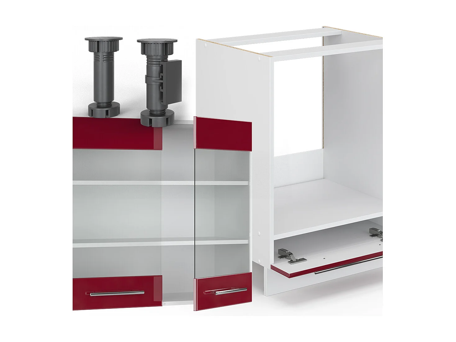 Cuisine en angle bordeaux haute brillance/blanc 190x60x81.6 fame-line