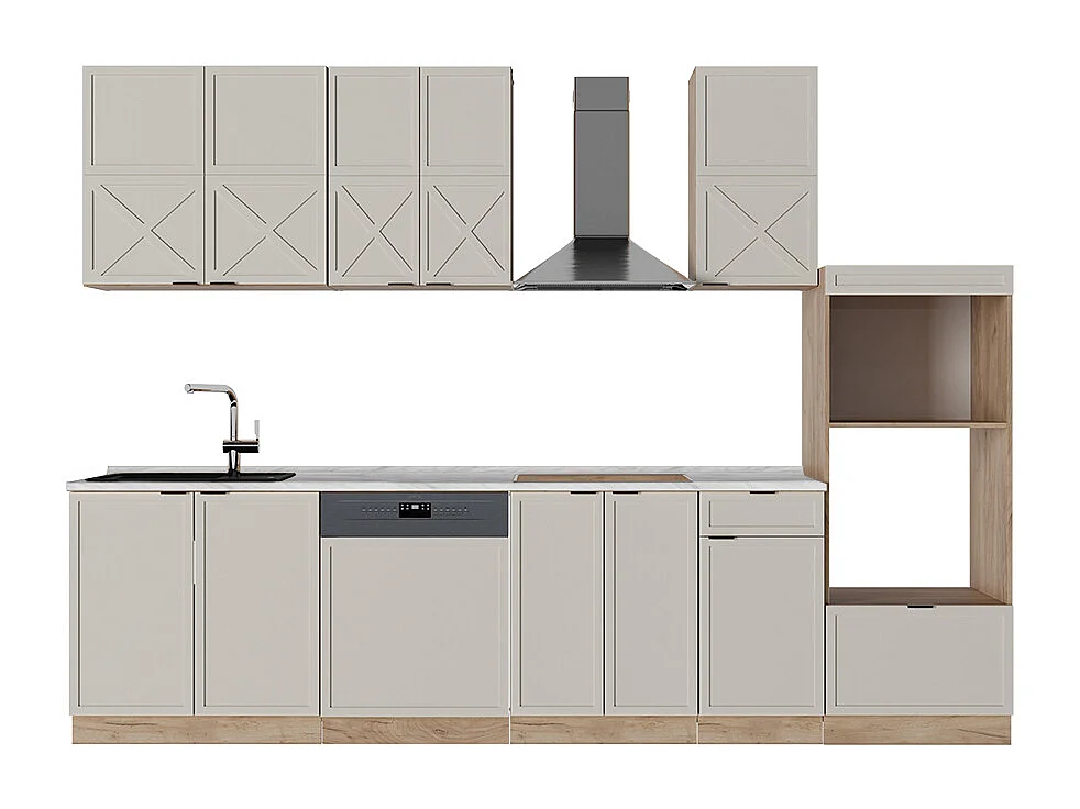 Cuisine grisbeige/chêne doré 300x46x81.6 fame-line