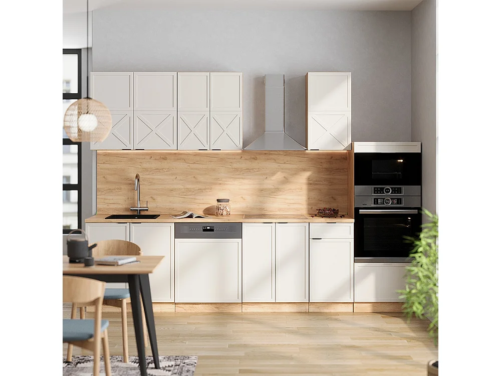 Mueble de cocina gris/beige/roble dorado 300x46x81.6 fame-line