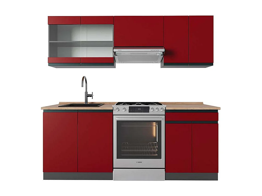Complete keukeneenheid rood/antraciet 200x60x81.6 r-line