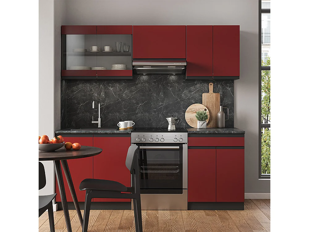 Mueble de cocina rojo/antracita 200x60x81.6 r-line