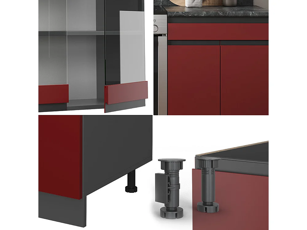 Mueble de cocina rojo/antracita 200x60x81.6 r-line