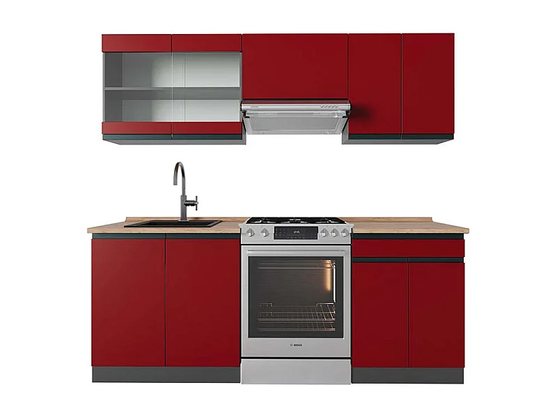 Complete keukeneenheid rood/antraciet 200x60x81.6 r-line