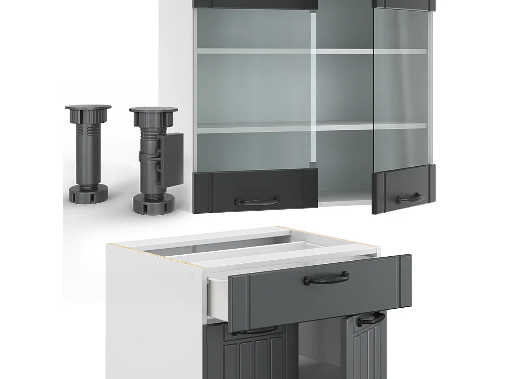 Cuisine anthracite maison de campagne/blanc 140x60x81.6 fame-line