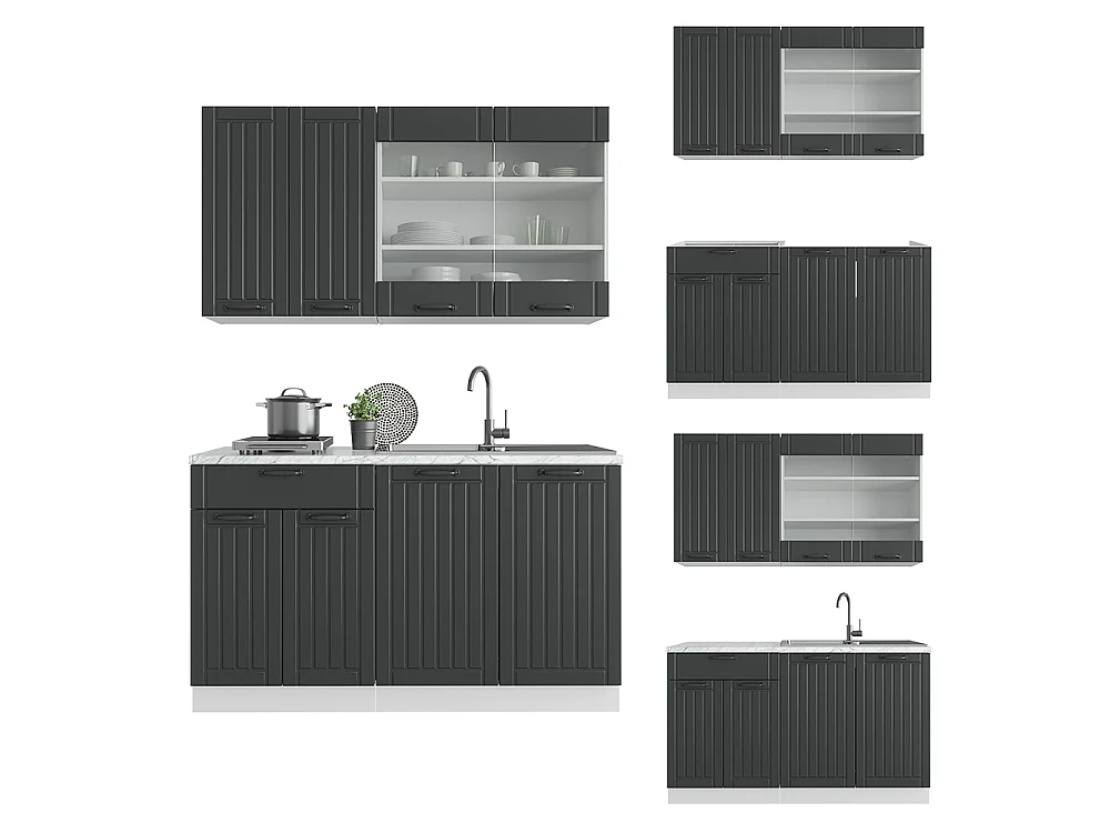 Cuisine anthracite maison de campagne/blanc 140x60x81.6 fame-line