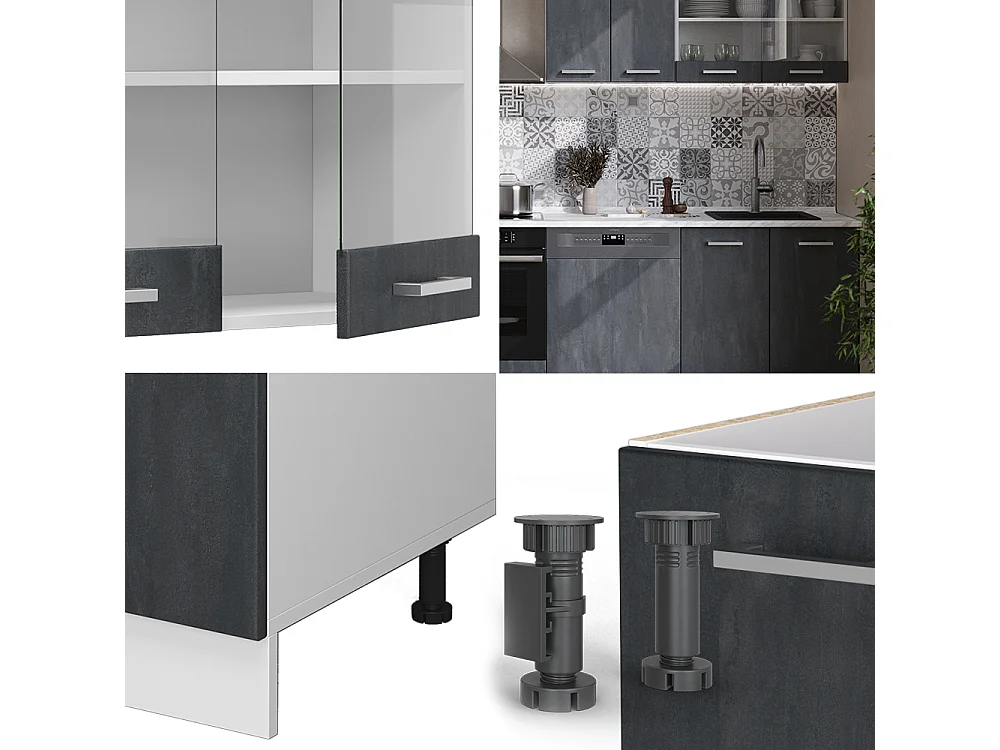 Mueble de cocina hormigón negro/blanco 300x46x81.6 r-line