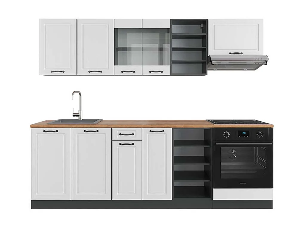 Mueble de cocina casa de campo blanca/antracita 240x60x81.6 r-line