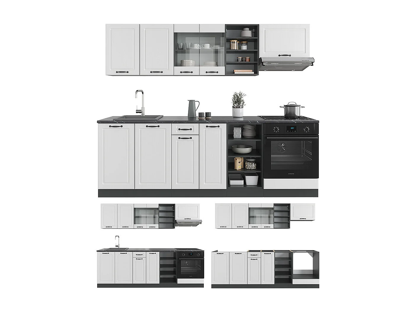 Mueble de cocina casa de campo blanca/antracita 240x60x81.6 r-line