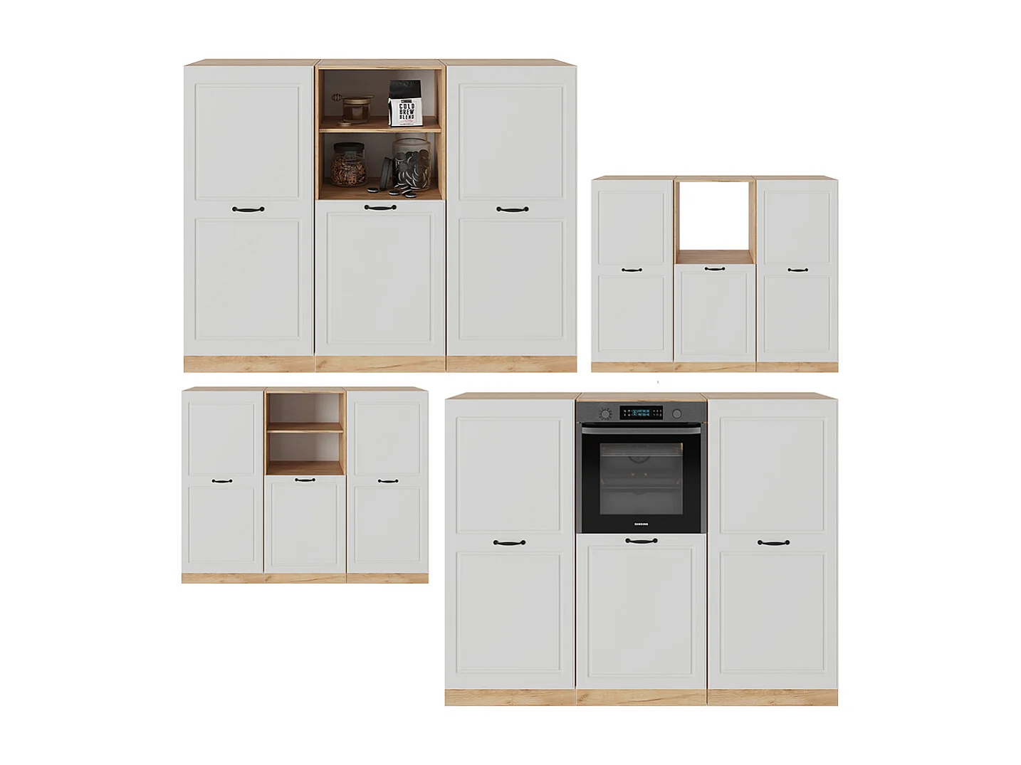 Bloc cuisine blanc campagnard/chêne doré 180x46x81.6 r-line