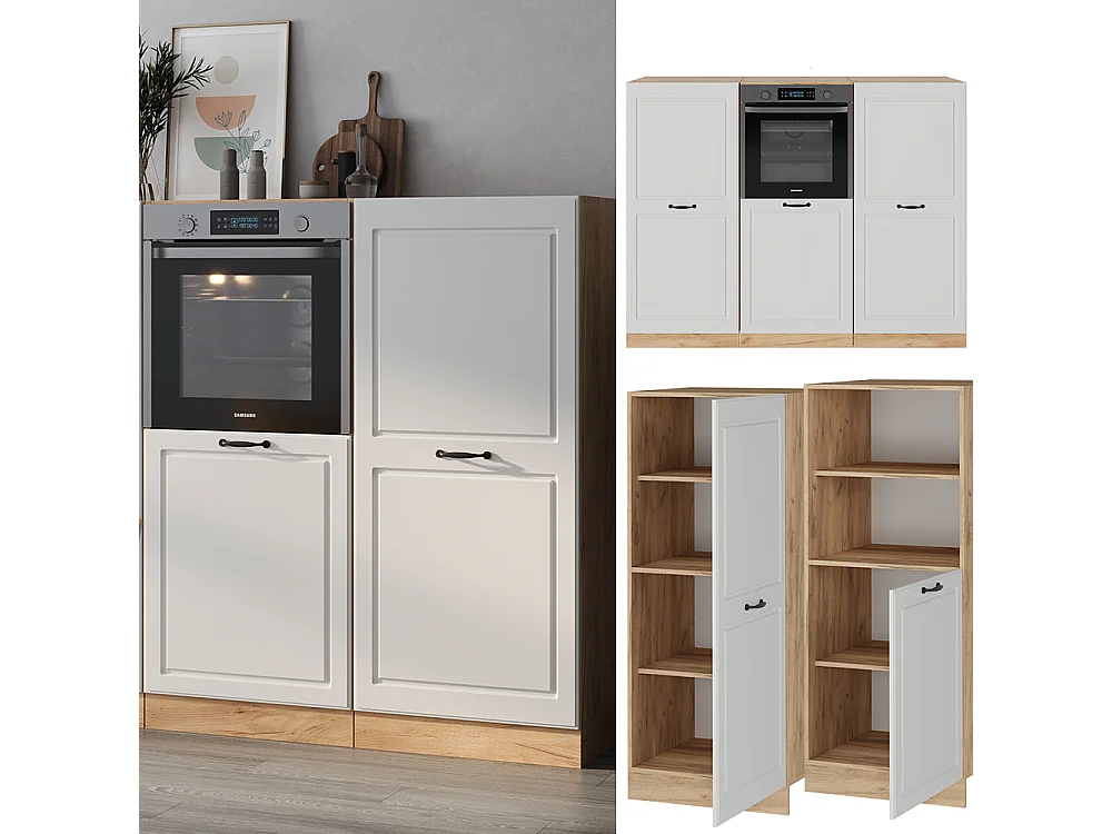 Bloc cuisine blanc campagnard/chêne doré 180x46x81.6 r-line