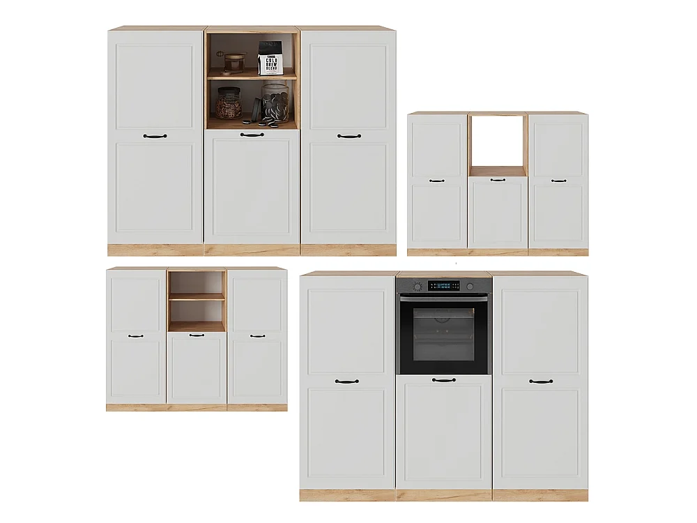 Bloc cuisine blanc campagnard/chêne doré 180x46x81.6 r-line