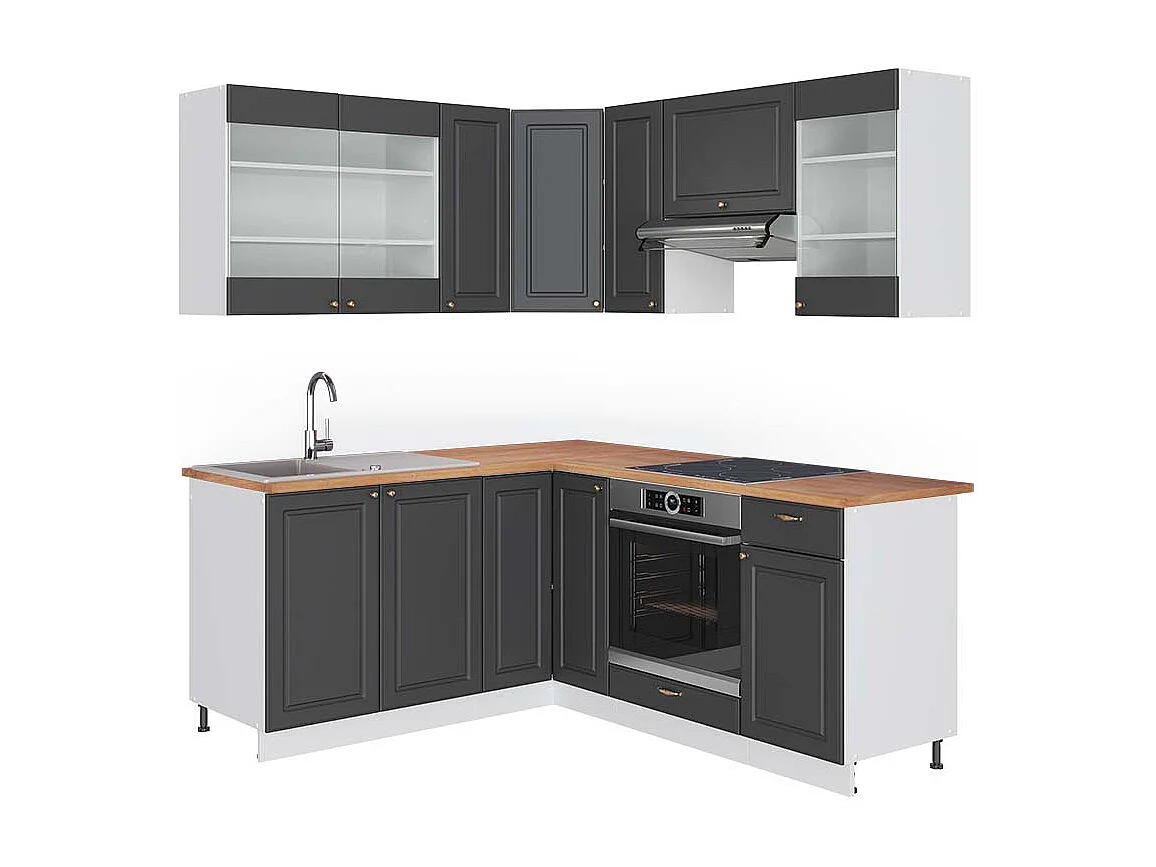 Cuisine en angle anthracite-or/blanc 190x60x81.6 fame-line