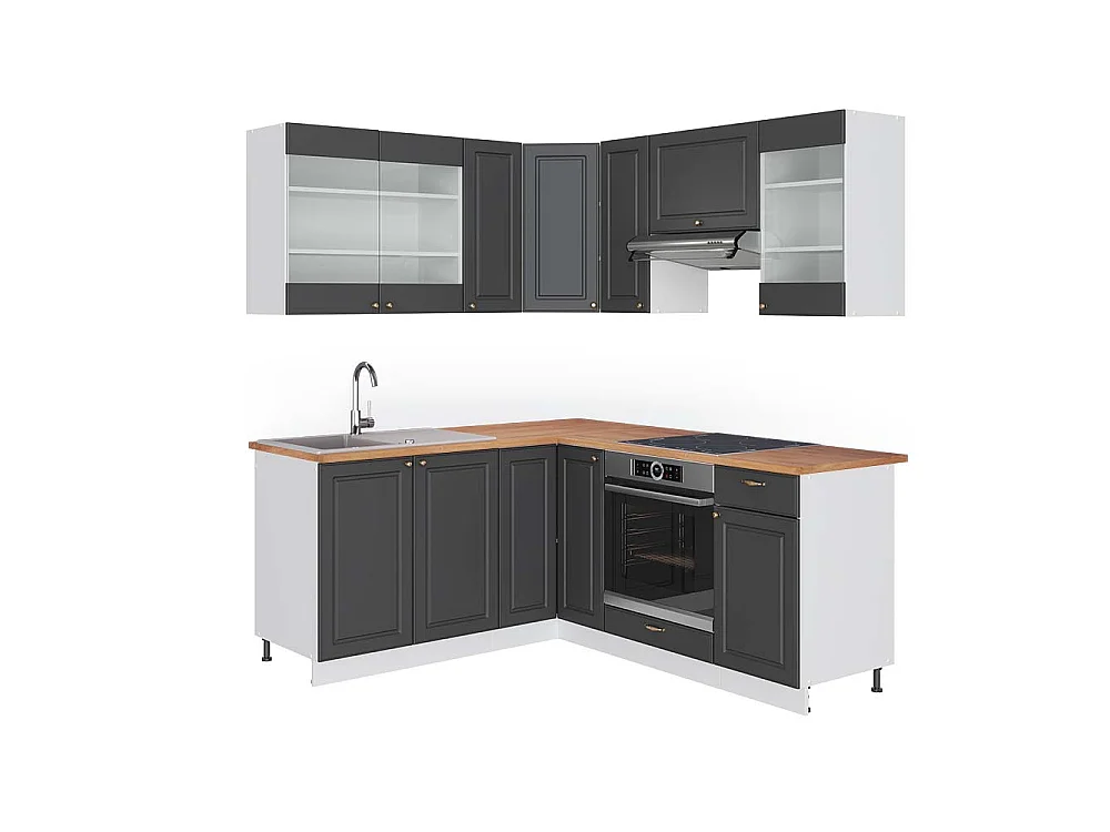 Cucina angolare completa antracite-oro/bianco 190x60x81.6 fame-line
