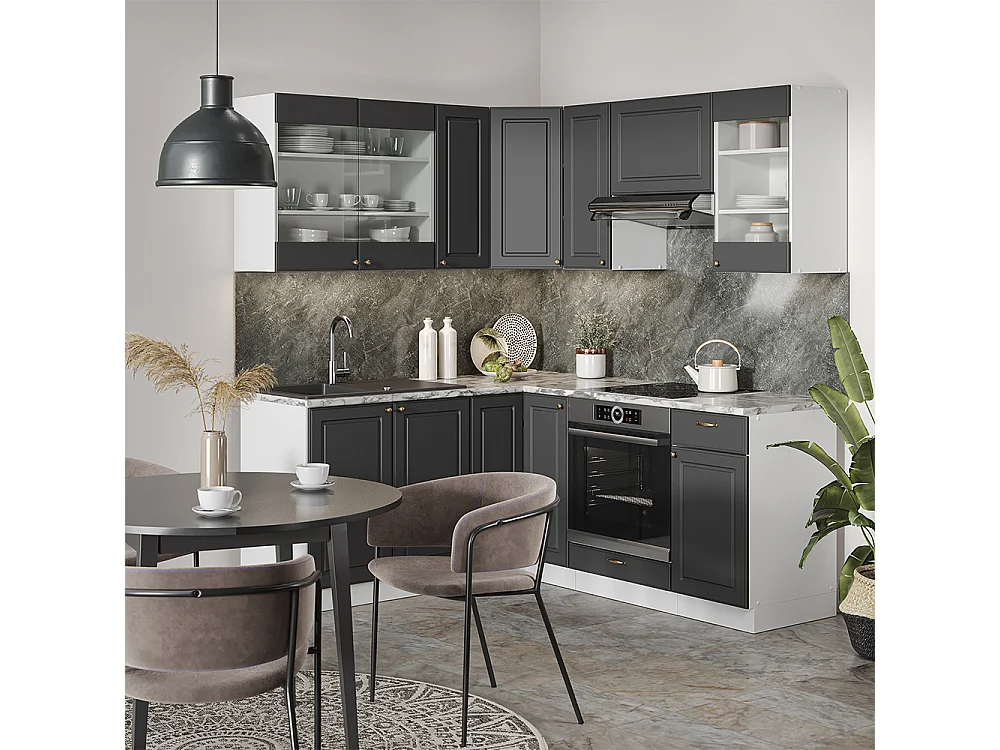 Cucina angolare completa antracite-oro/bianco 190x60x81.6 fame-line