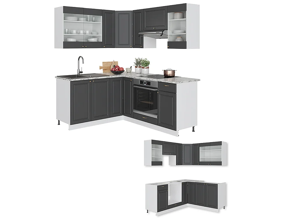 Cucina angolare completa antracite-oro/bianco 190x60x81.6 fame-line
