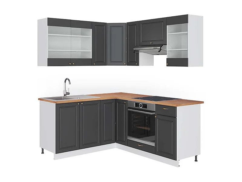 Cuisine en angle anthracite-or/blanc 190x60x81.6 fame-line