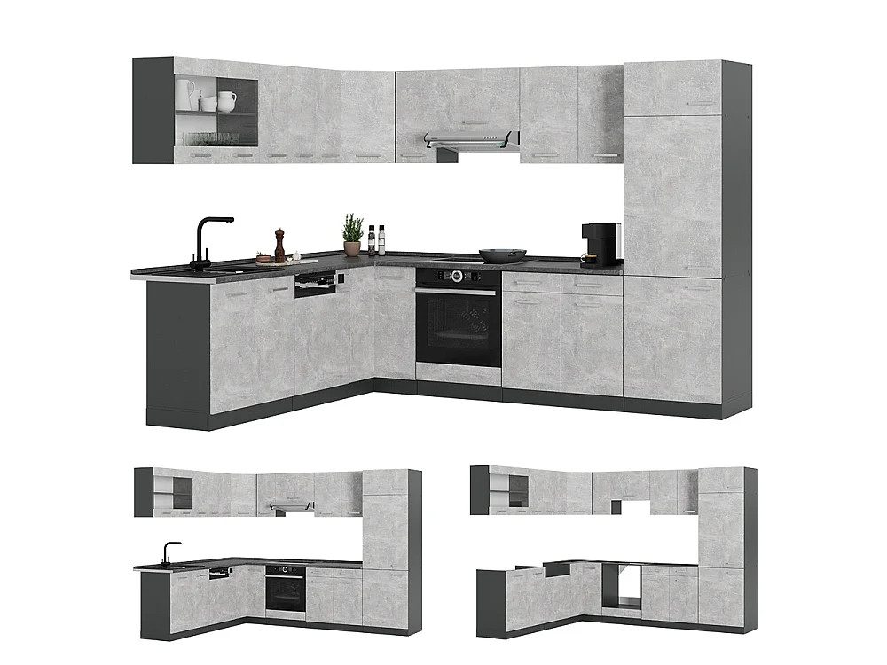 Hjørnekøkken beton/antracit 287x60x81.6 r-line