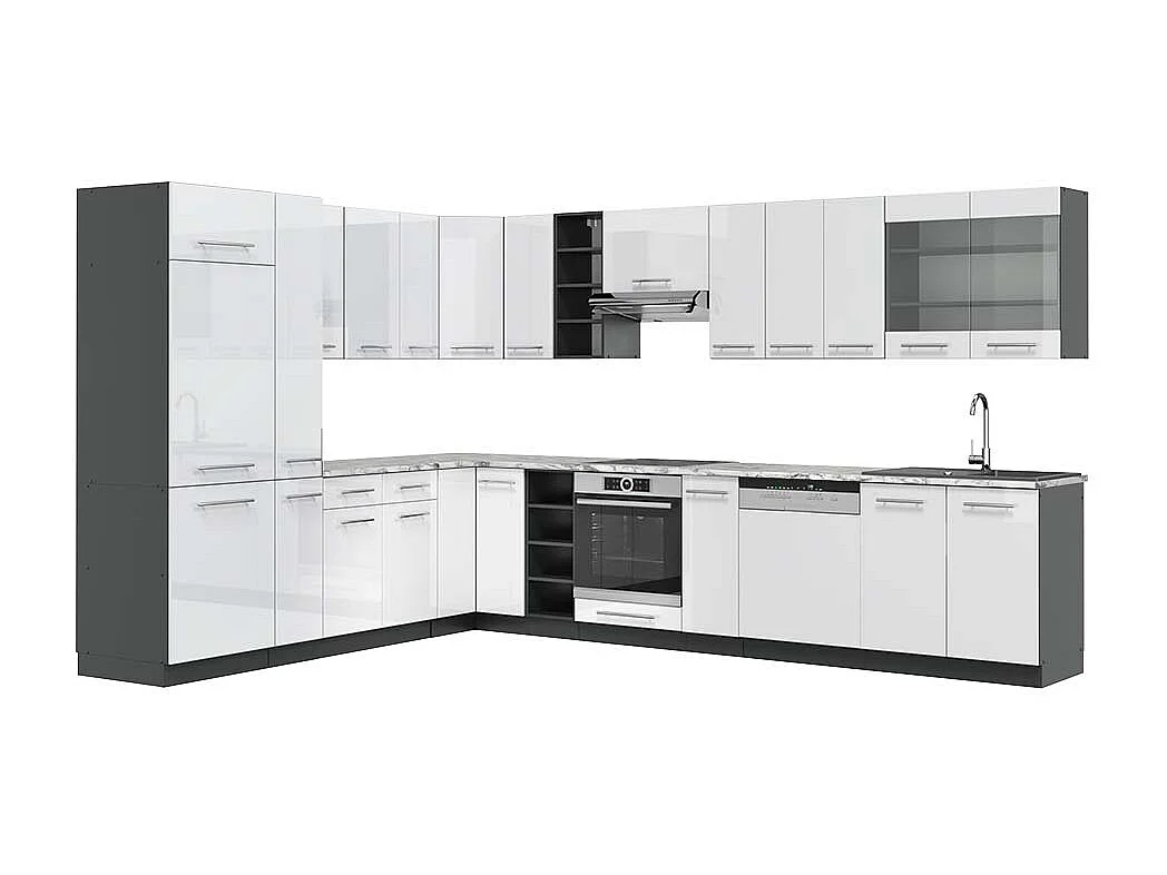 Cocina esquinera blanco brillo/antracita 347x60x81.6 fame-line