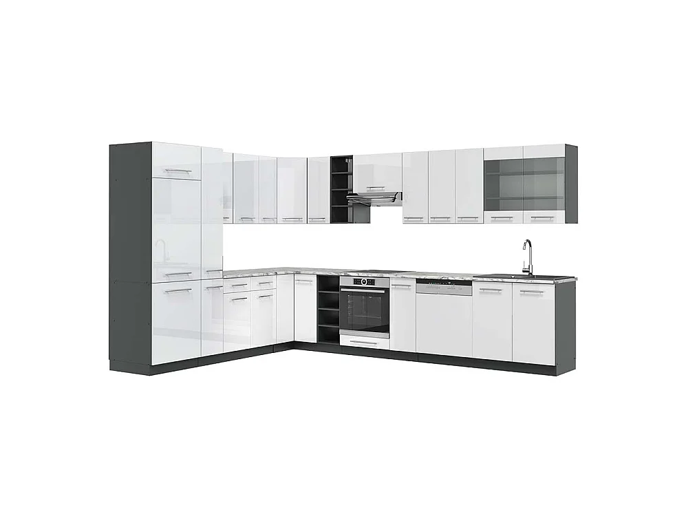 Hjørnekøkken hvid højglans/antracit 347x60x81.6 fame-line