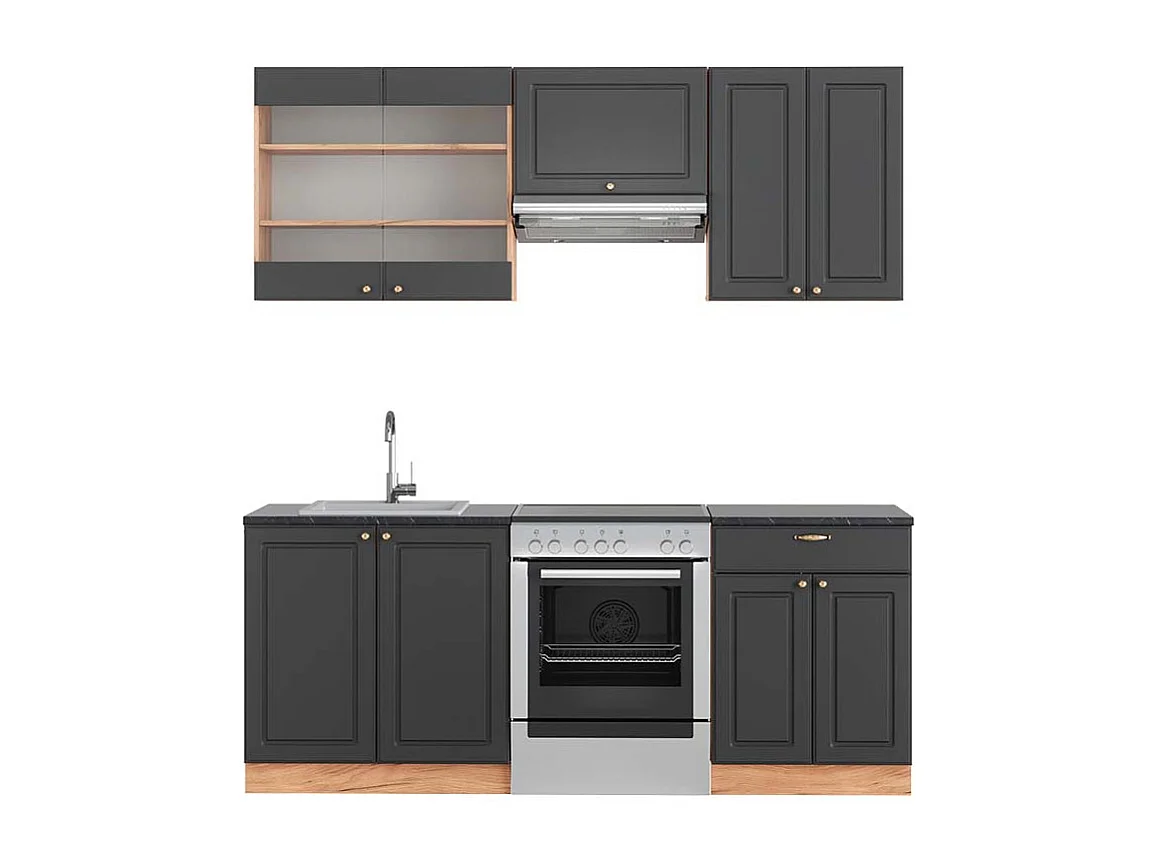 Küchenzeile anthrazit landhaus/goldkraft eiche 200x60x81.6 fame-line