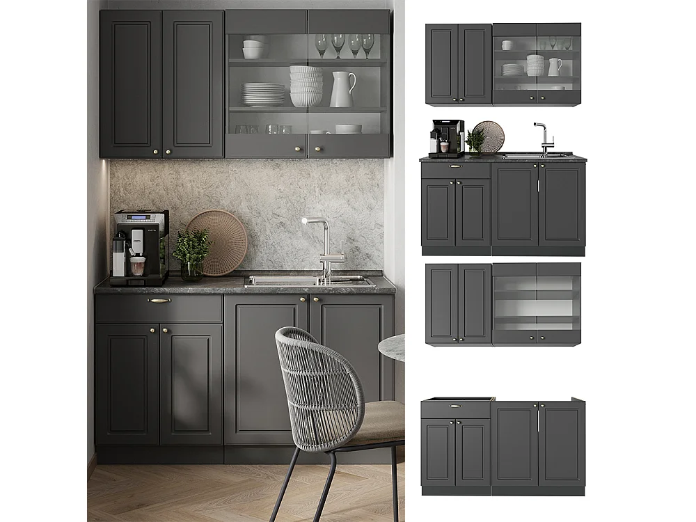 Cocina para solteros antracita-oro landhaus 140x46x81.6 fame-line