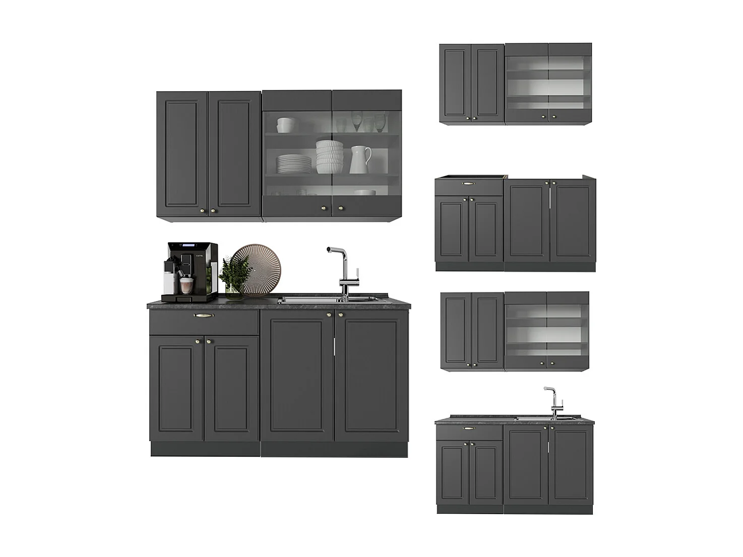 Cuisine anthrazit-gold landhaus 140x46x81.6 fame-line