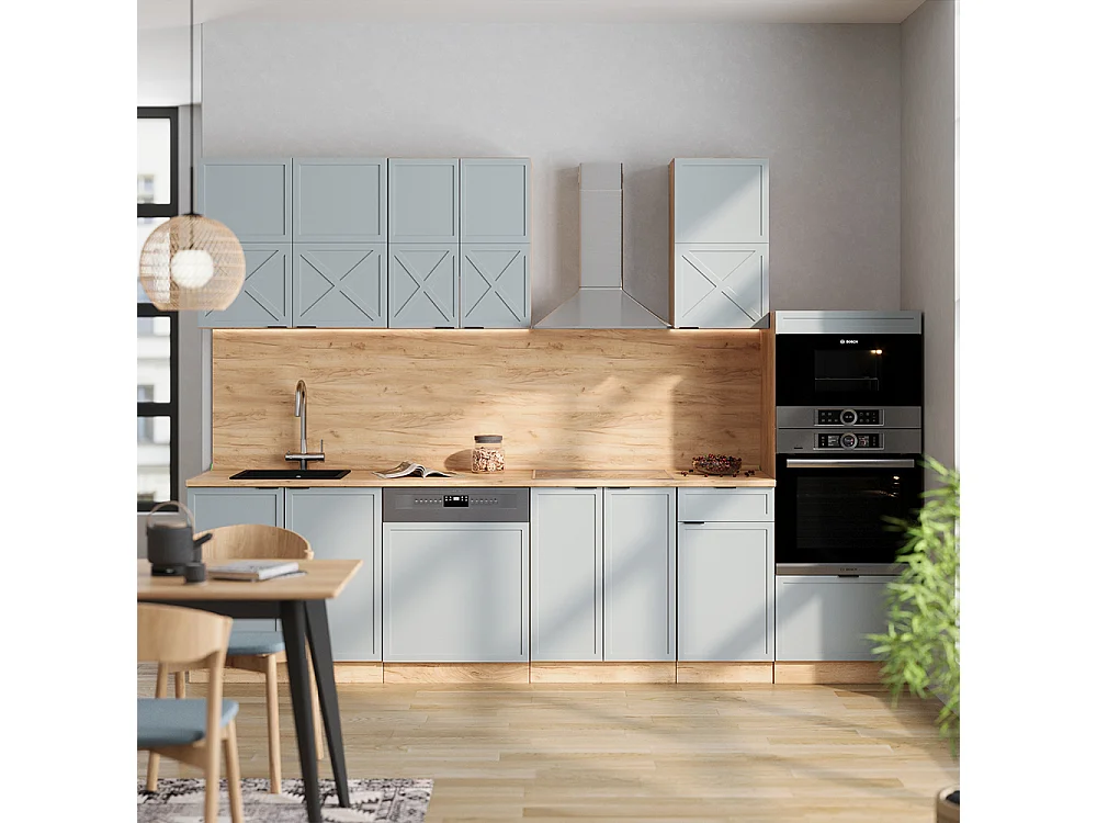 Cuisine bleu clair-gris/chêne force dor 300x60x81.6 fame-line