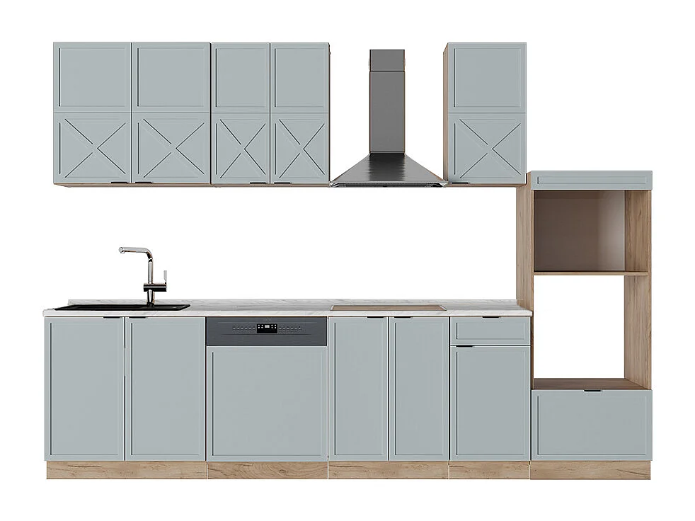 Cuisine bleu clair-gris/chêne force dor 300x60x81.6 fame-line