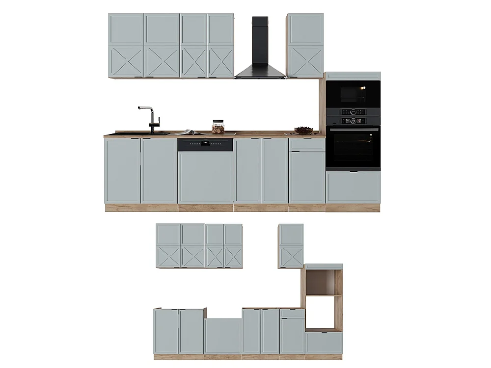 Mueble de cocina roble azul claro/gris dorado 300x60x81.6 fame-line