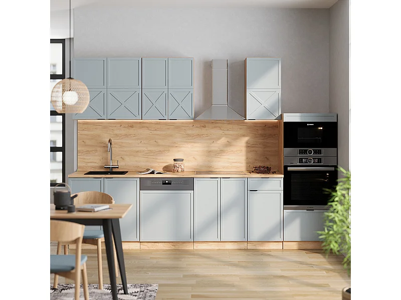 Cuisine bleu clair-gris/chêne force dor 300x60x81.6 fame-line