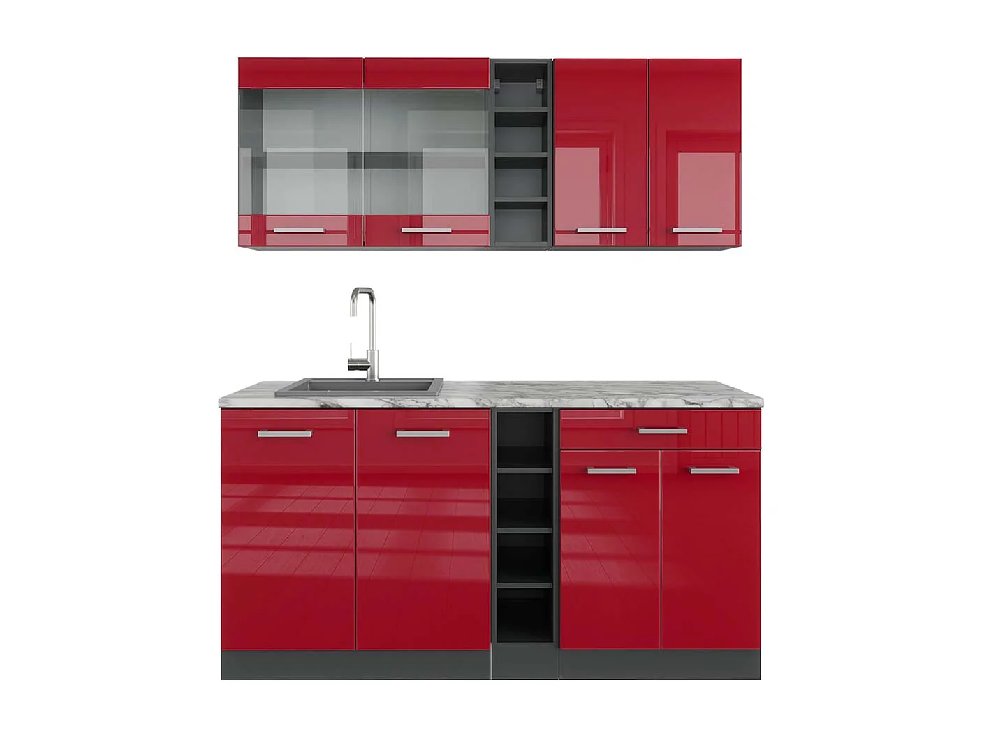 Cucina completa rosso lucido/antracite 160x60x81.6 r-line
