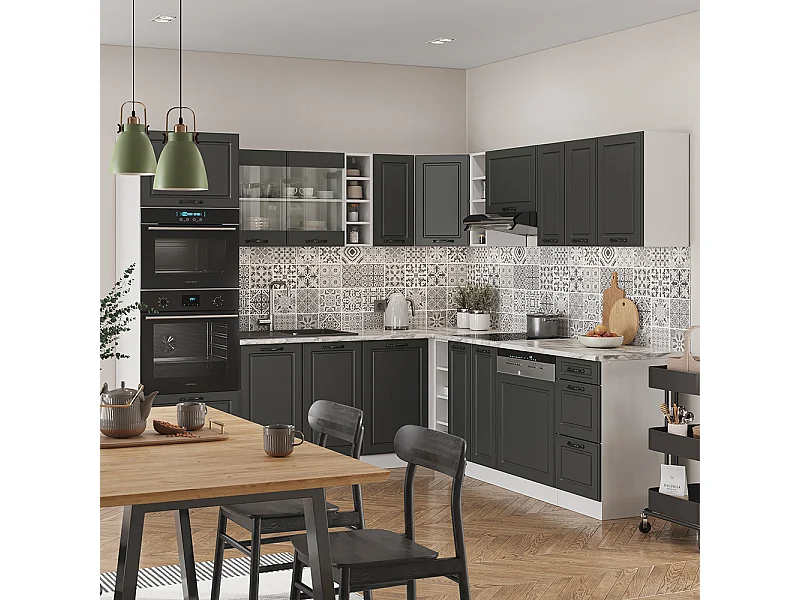 Kuchnia narożna antracytowy dom wiejski/biały 247x46x81.6 r-line