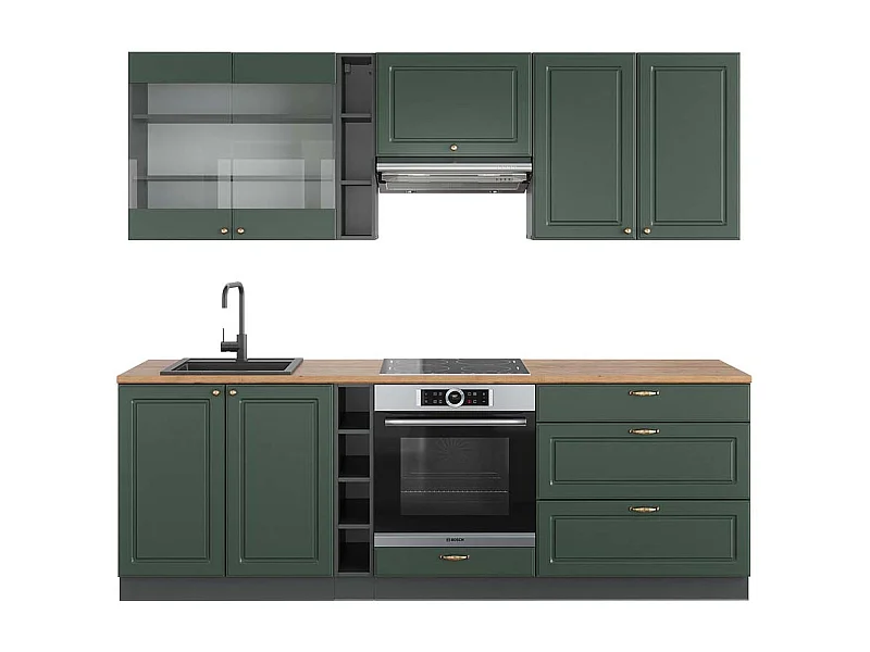 Mueble de cocina verde-dorado casa de campo/antracita 235x60x81.6 fame-line