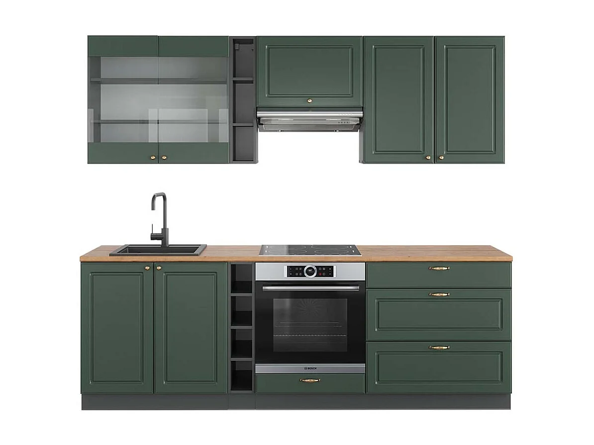 Mueble de cocina verde-dorado casa de campo/antracita 235x60x81.6 fame-line