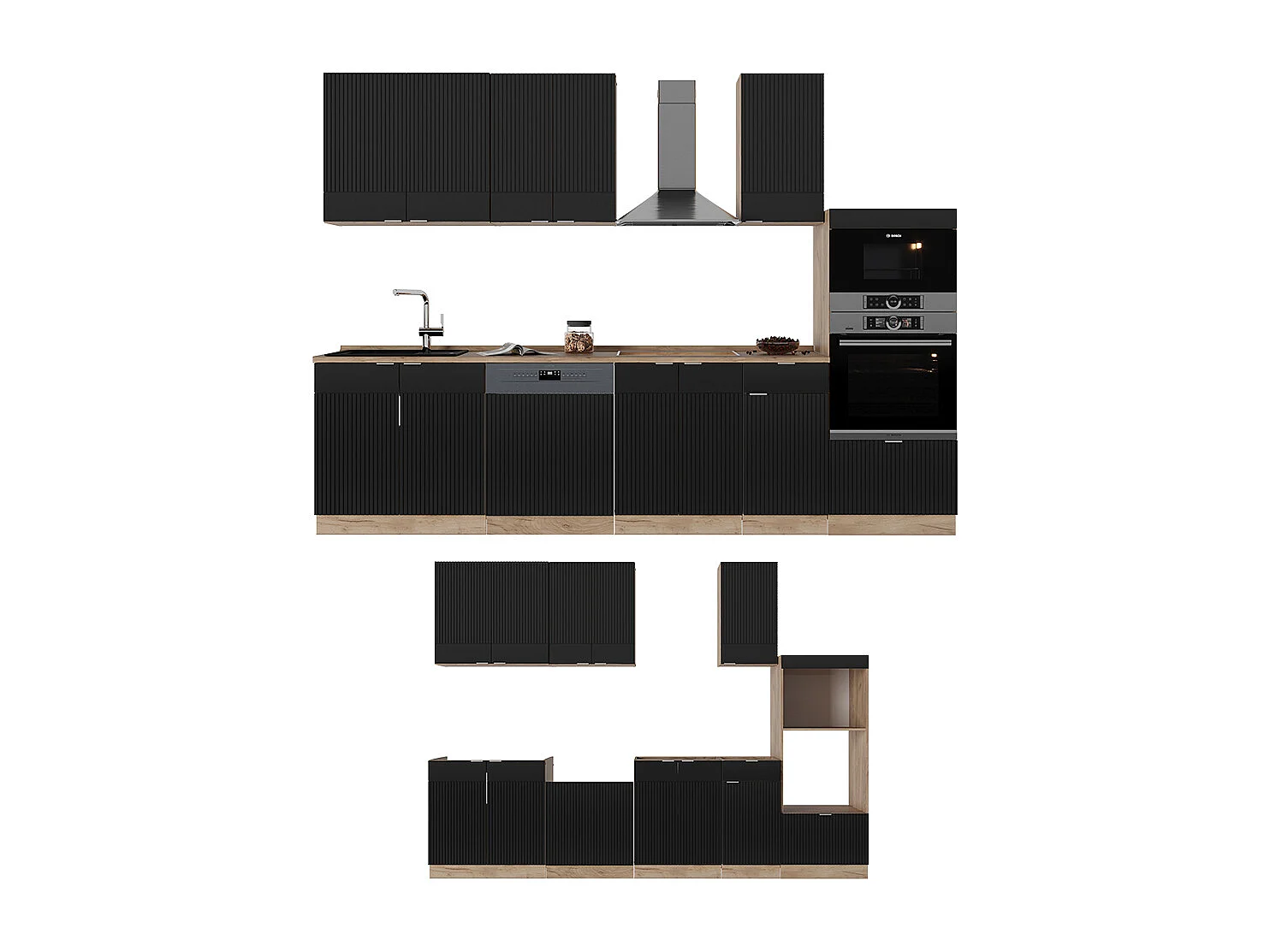 Küchenzeile schwarz gestreift/goldkraft eiche 300x46x81.6 fame-line