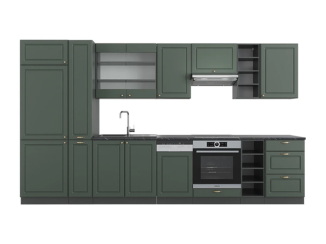 Mueble de cocina verde-dorado casa de campo/antracita 355x46x81.6 fame-line