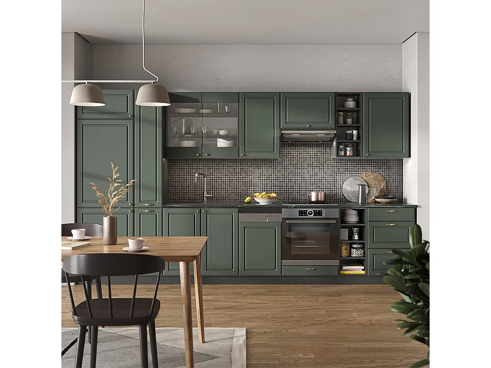 Mueble de cocina verde-dorado casa de campo/antracita 355x46x81.6 fame-line