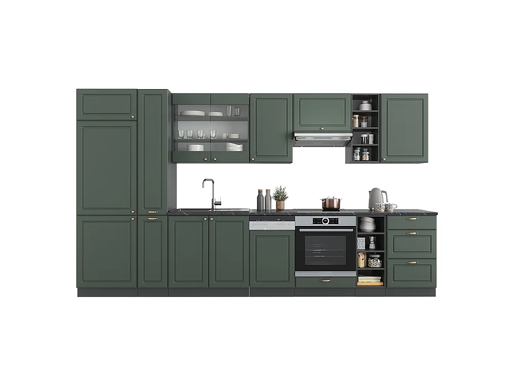 Mueble de cocina verde-dorado casa de campo/antracita 355x46x81.6 fame-line