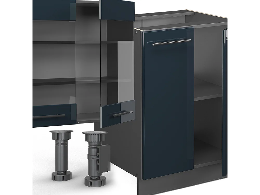 Armoires de cuisine  bleu foncé brillant/anthracite 300x46x81.6 fame-line