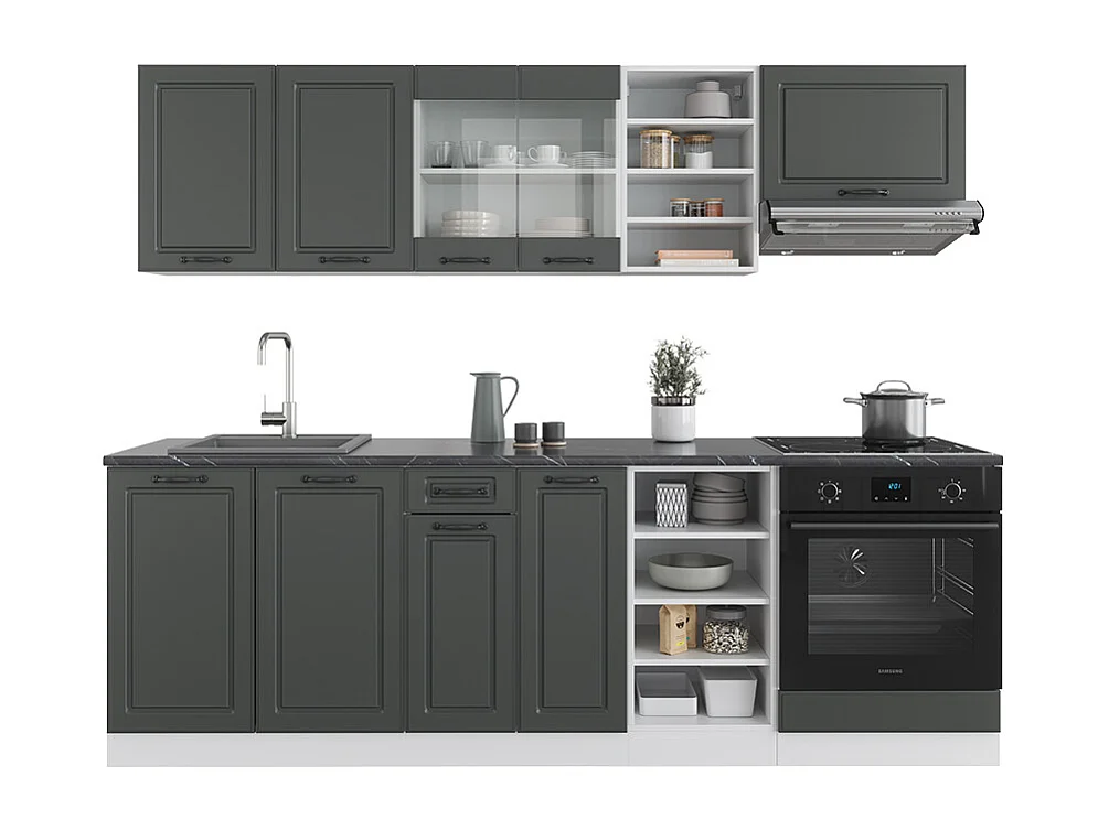 Complete keukeneenheid antraciet landhuis/wit 240x46x81.6 r-line