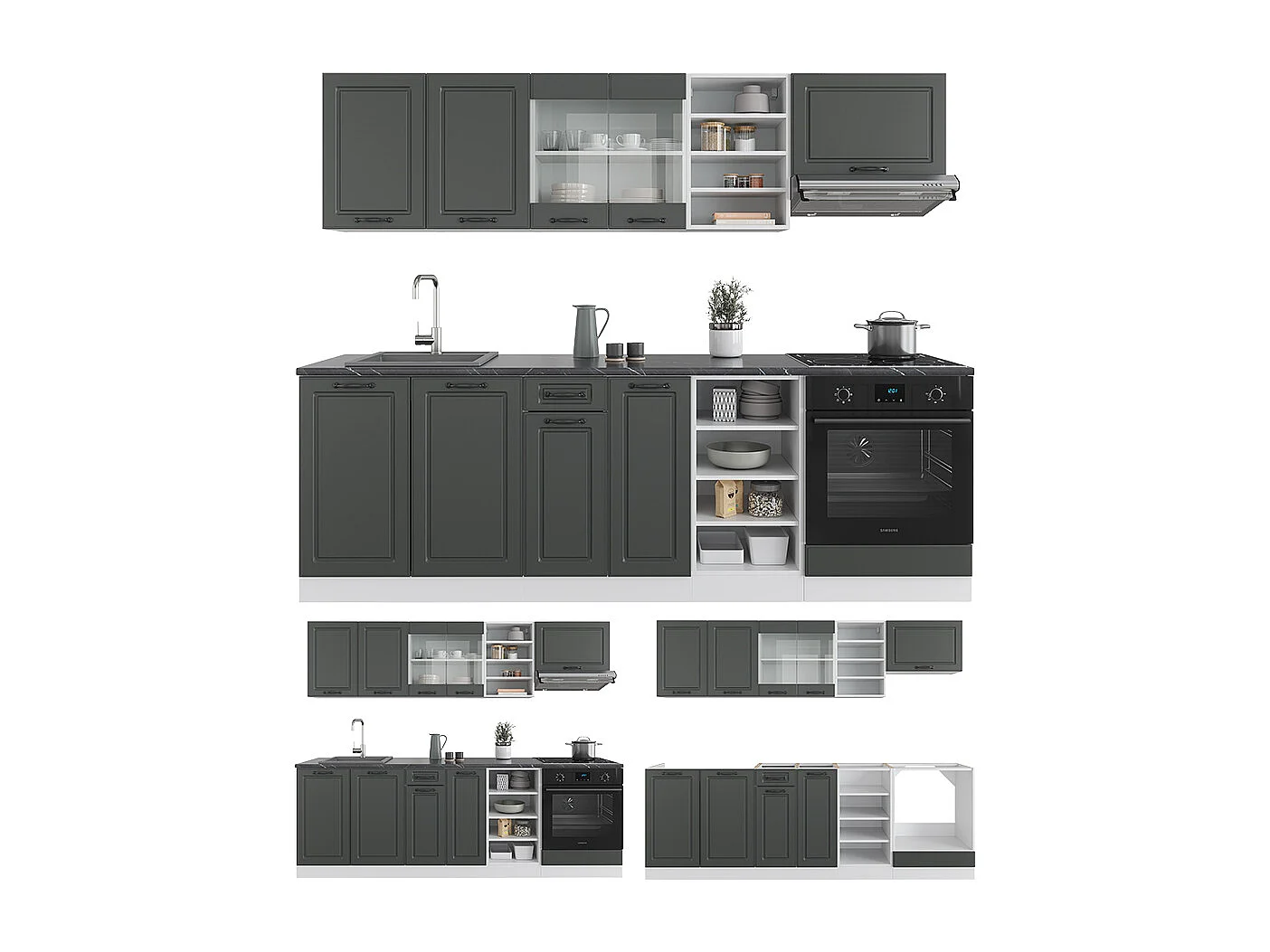 Complete keukeneenheid antraciet landhuis/wit 240x46x81.6 r-line