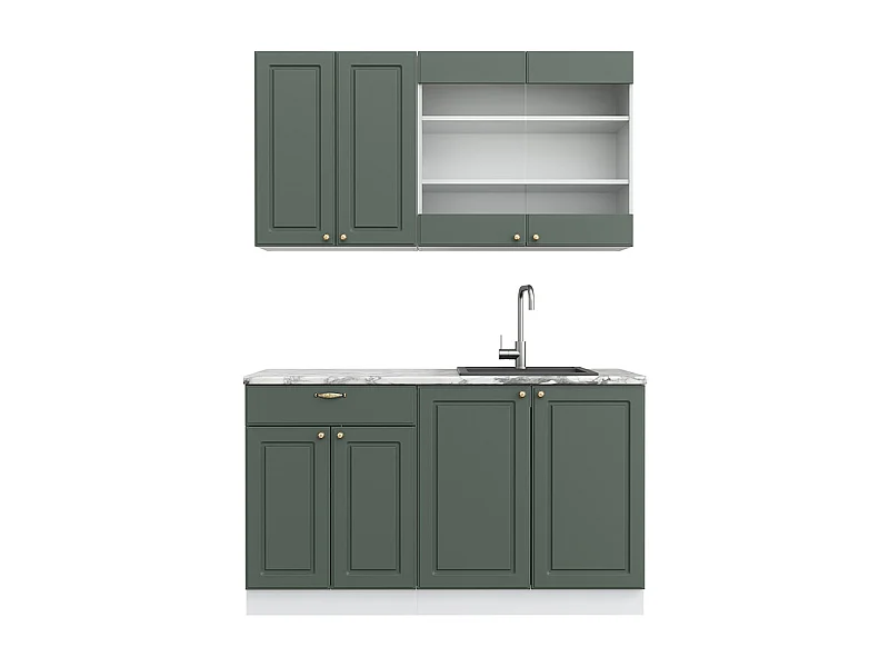 Cocina para solteros verde-dorado casa de campo/blanco 140x60x81.6 fame-line